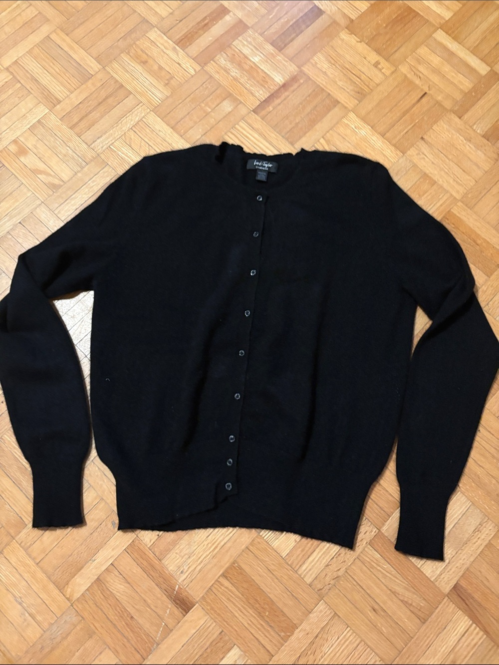 Lord & Taylor Classic Black Button-Front Sweater